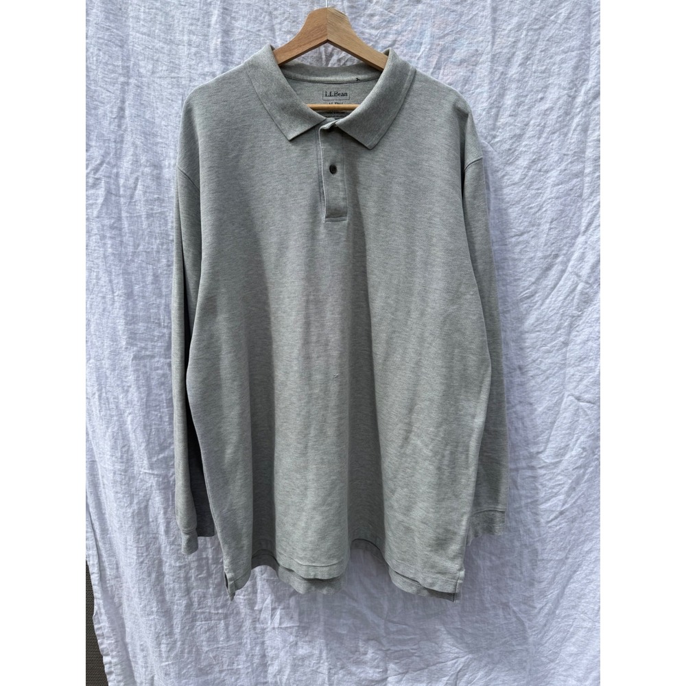 L.L. Bean Polo Shirt Mens Grey Long Sleeve Pique Knit Cotton XL Tall